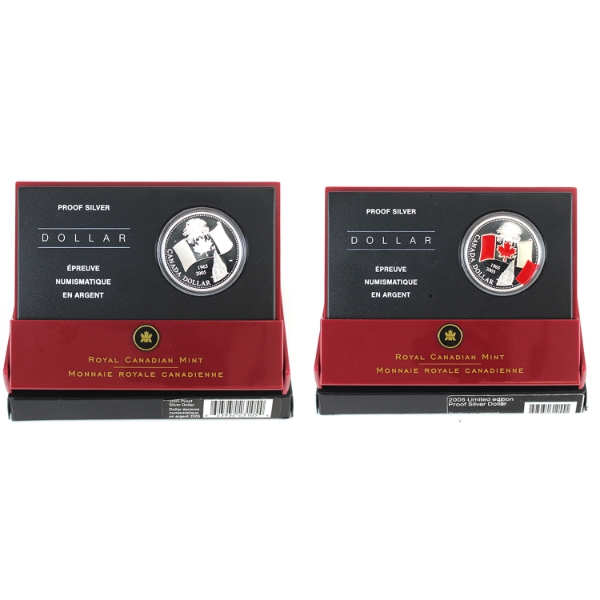2x 2005 $1 Limited Edition 40th Anniversary of the National Flag Proof .9999 Silver Dollar. 2pcs.