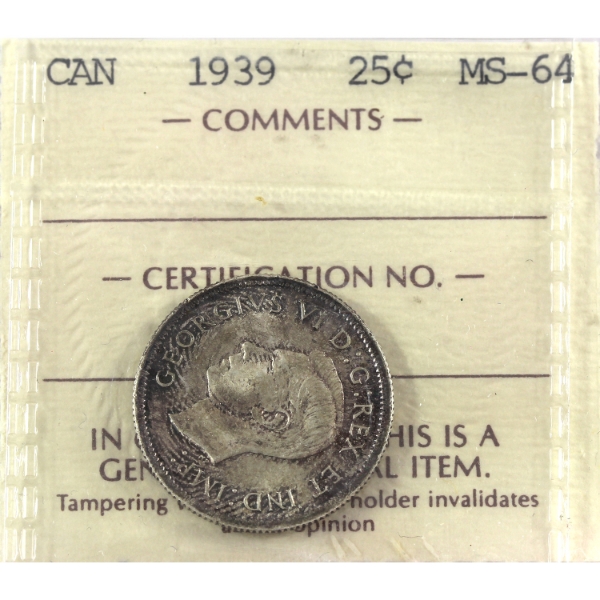 25-cent 1939 ICCS MS64