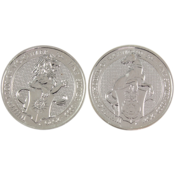 2x 2oz Great Britain 5 Pounds 2020 & 2021 Queen's Beast .9999 Fine Silver. 2pcs (Tax Exempt)