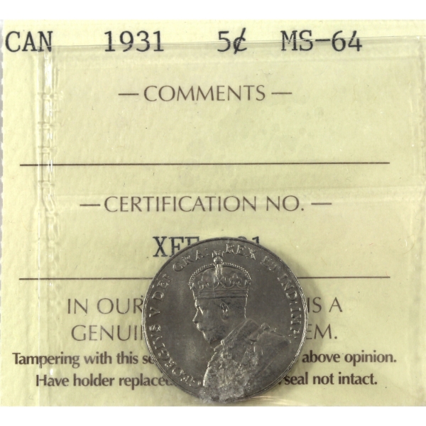 5-cent 1931 ICCS MS64