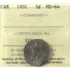 Image 1 : 5-cent 1931 ICCS MS64