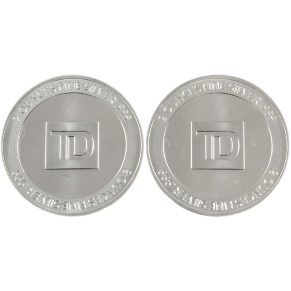2x 2oz TD .999 Fine Silver Rounds. 2pcs (Tax Exempt)
