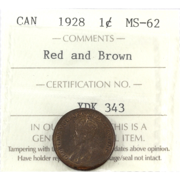 1-cent 1928 ICCS MS62 Red and Brown