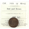 Image 1 : 1-cent 1928 ICCS MS62 Red and Brown