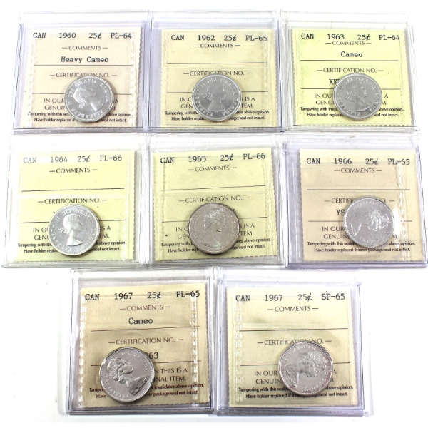 25-cent 1960-1967 ICCS SP65 to PL66. 8pcs.
