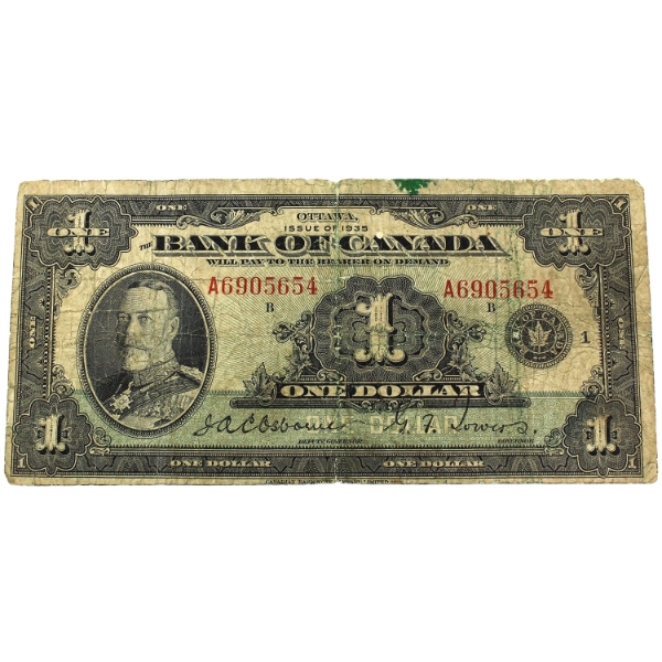 BC-1 1935 $1 English Circ. Osborne-Towers SN:A6905654 Check Letter B