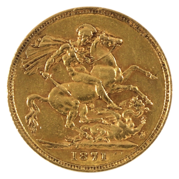 Great Britain Gold 1871 Sovereign Extra Fine (rubbed)