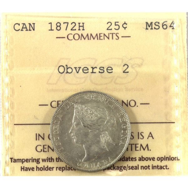 25-cent 1872H Obv 2 ICCS MS64
