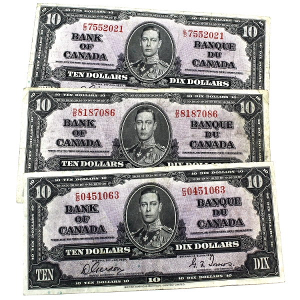 BC-24b 1937 $10 VF Gordon-Towers. 3pcs. 