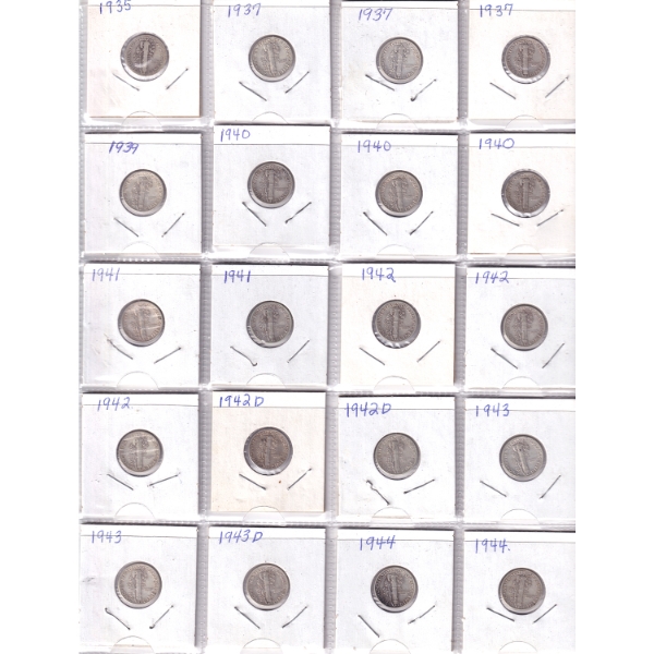 Bulk Lot of USA Dimes 1912-1945 in 20-Pocket Sheets. 52pcs.