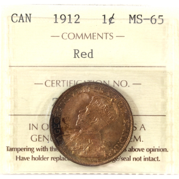 1-cent 1912 ICCS MS65 Red