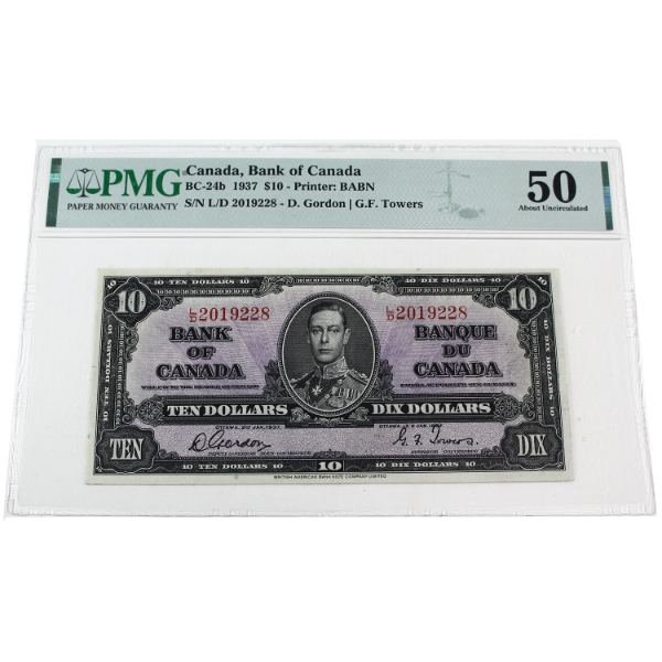 BC-24b 1937 $10 PMG AU50 Gordon-Towers SN: L/D2019228