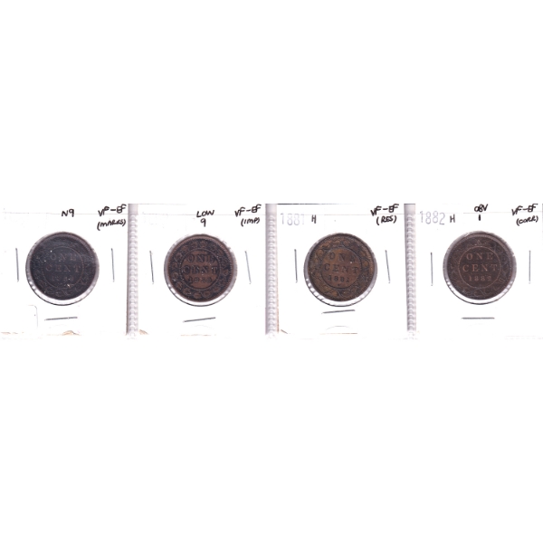 Group Lot of 1-cent 1859-1882H VF-EF in 4-Pocket Sheet. 4pcs.