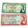 Image 1 : Pair of 1965 East Caribbean States Notes: Pick # 14 $5, Sign 7 & Pick #13c $1, Sign 4 Notes, F-VF. 