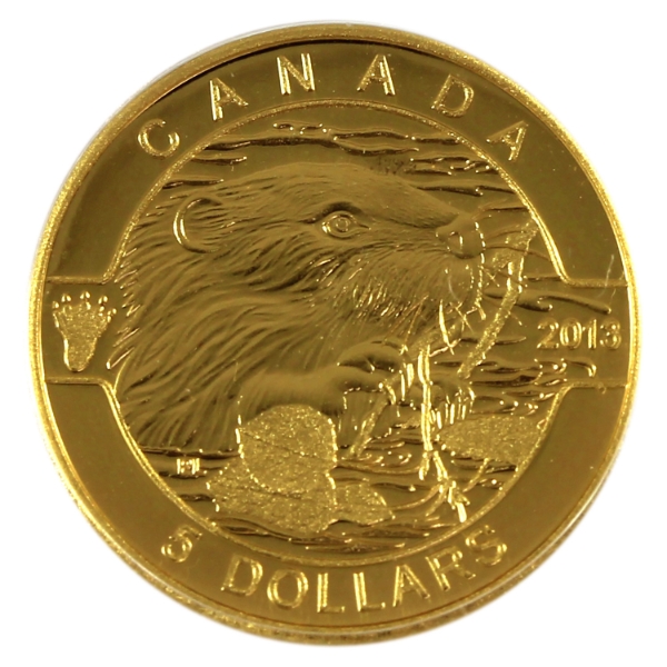 2013 $5 O Canada-The Beaver 1/10oz .9999 Fine Pure Gold Coin (Tax Exempt)