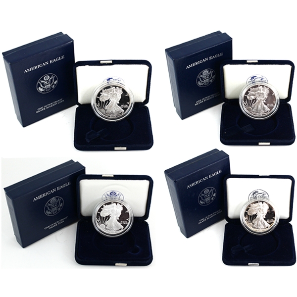 USA 1993-2007 $1 Silver Eagles. 4pcs. (Tax Exempt)