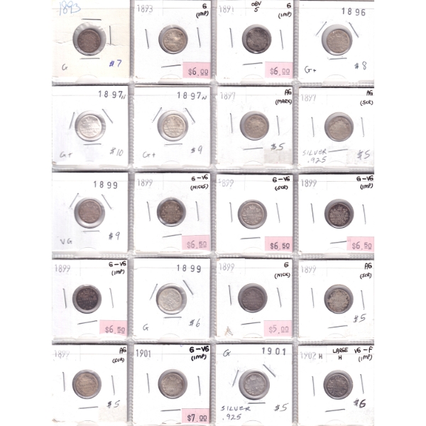 Lot of 24x Silver 5-cent 1893-1903 in Plastic Pages. 24pcs