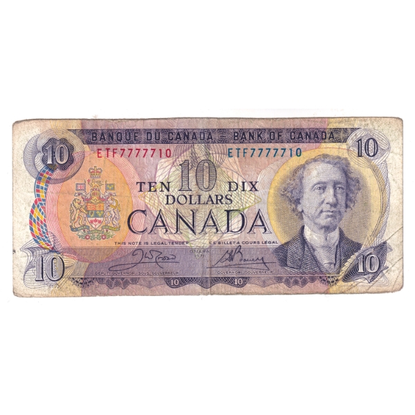 BC-49d 1971 $10 Neat Number SN: ETF7777710 Circulated Crow-Bouey