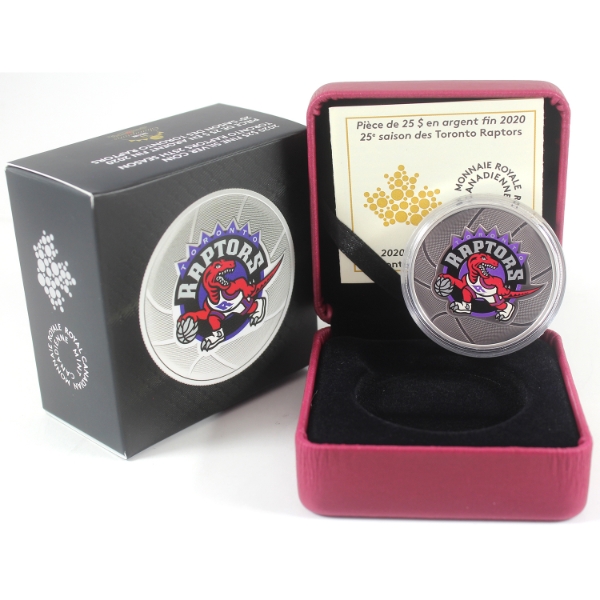 2020 $25 Toronto Raptors 25th Season 1oz .9999 Fine Silver Coin (Tax Exempt)
