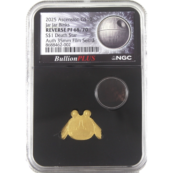 Ascension Islands 2025 Film Series 3 - Gold Jar Jar Binks & Silver Death Star NGC Reverse PF68/70