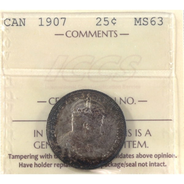25-cent 1907 ICCS MS63