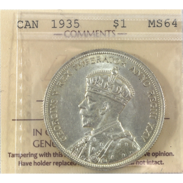 Silver $1 1935 ICCS MS64