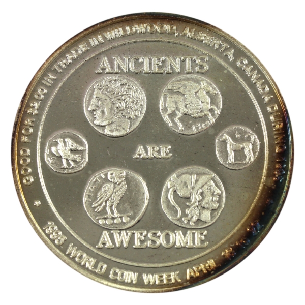 Canada-Wildwood AB 1995 $2 Coin Week - Ancients Are Awesome/Elk Trade Dollar 1oz-Silver, 38mm