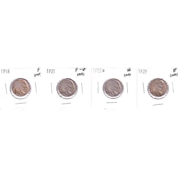 USA 5-cent 1918-1929 Bulk Collection in 4-Pocket Sheet Fine to EF. 4pcs. 