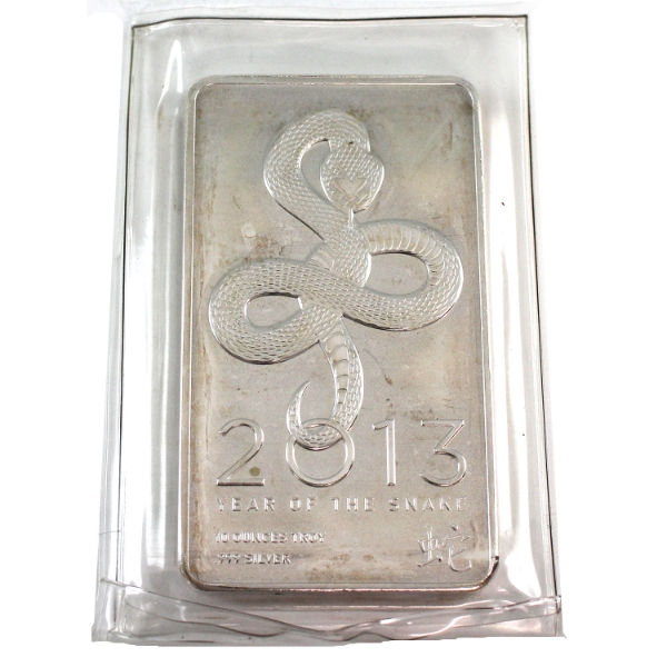 10oz 2013 Year of the Snake .999 Fine Silver Bar (Tax Exempt)