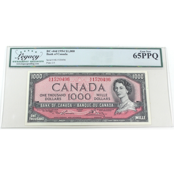 BC-44d 1954 $1000 Legacy GEM UNC65 PPQ Lawson-Bouey SN: A/K1520496