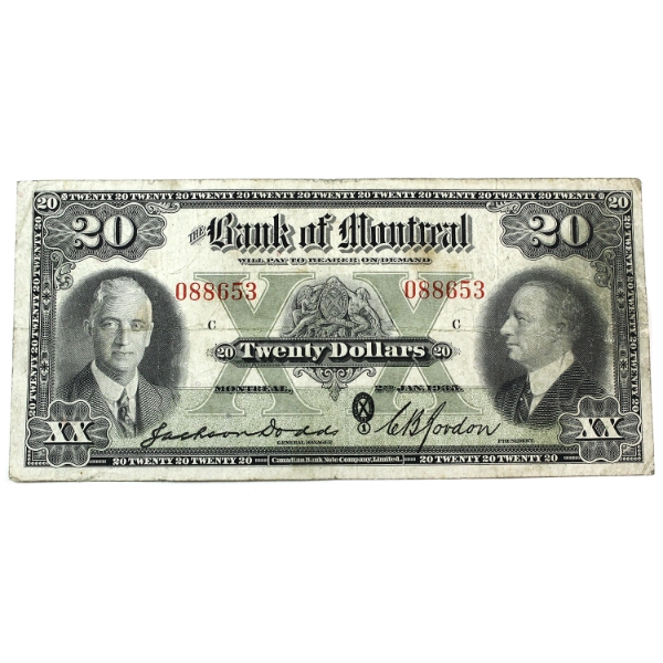 505-60-06 1935 $20 Bank of Montreal VG-F Dodds-Gordon SN: 088653 Check Letter C