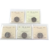 Image 1 : 5-cent 1955, 1956, 1957, 1958, & 1959 ICCS MS65. 5pcs.