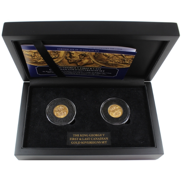 1911-1919 Gold King George V First & Last Canadian Gold Sovereigns 2-Coin Set from Bradford Exchange