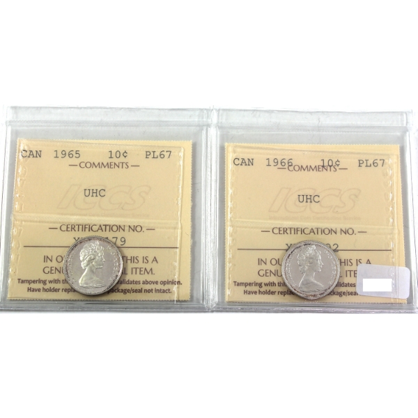 10-cent 1965 & 1966 ICCS PL67 UHC. 2pcs