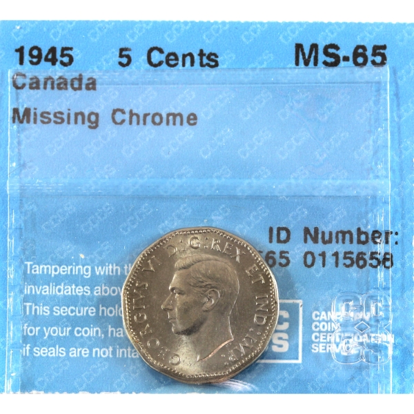 5-cent 1945 Missing Chrome CCCS MS65