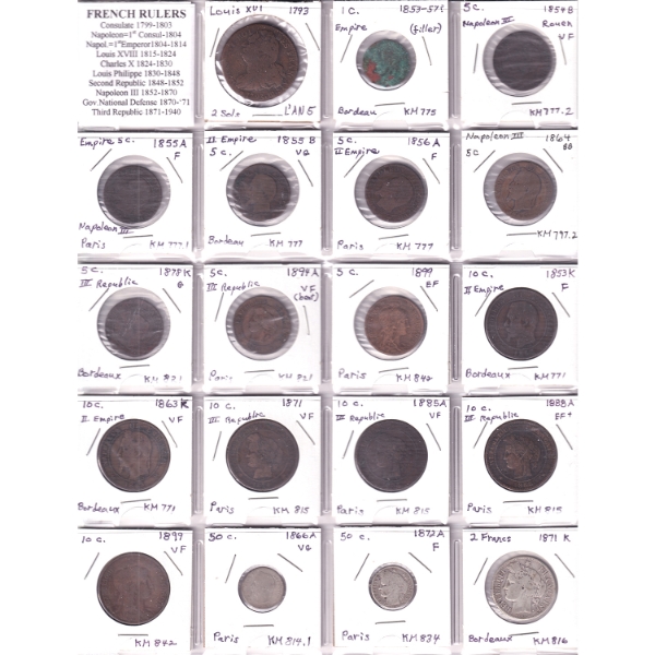 Bulk Lot of 1793-1997 France Coins & Tokens. 51pcs.