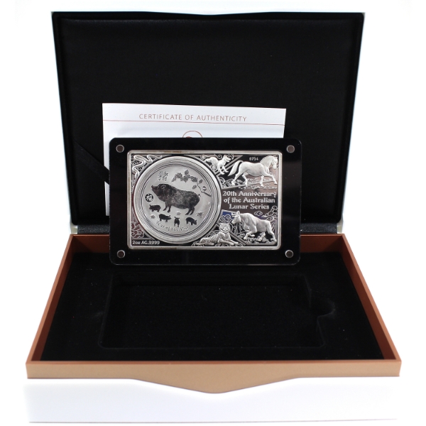 Australia Silver 2019 $1 20th Ann. of the Australian Lunar Series 1oz Coin and 2oz Bar Fine Silver 