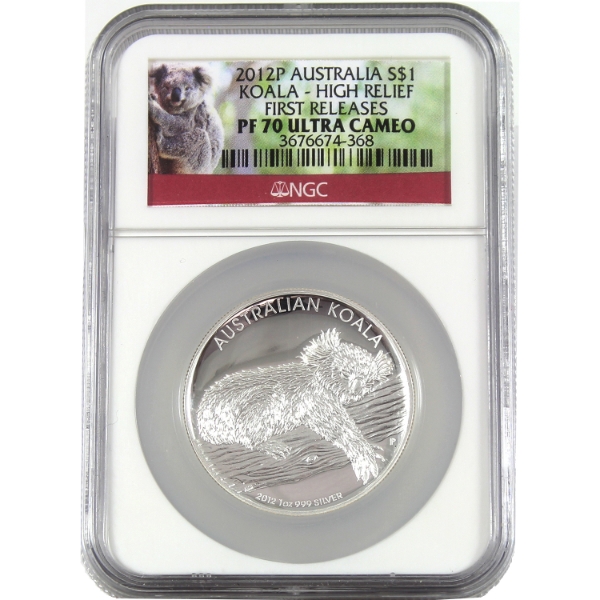 Australia Silver 2012P $1 Koala High Relief .999 Fine Silver Coin NGC PF70 Ultra Cameo (Tax Exempt)