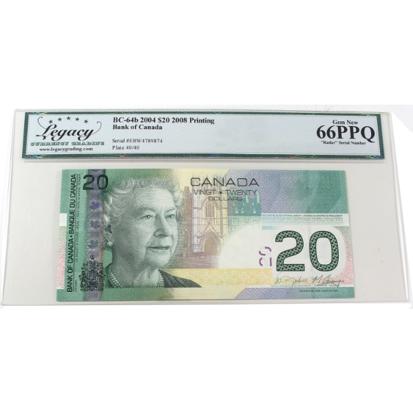 RADAR BC-64b 2004 $20 4-digit RADAR Legacy GEM UNC66 PPQ Jenkins-Carney Printed in 2008