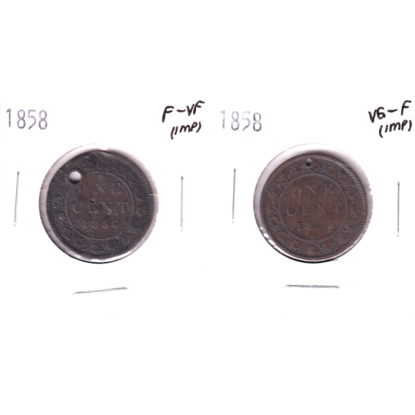1-cent 1858 VG-F & F-VF (Impaired). 2pcs.
