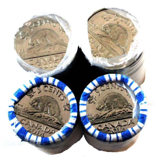 *5-cent 2010, 2x 2014 & 2016 Nickel Rolls of 40pcs. 4 Rolls. 