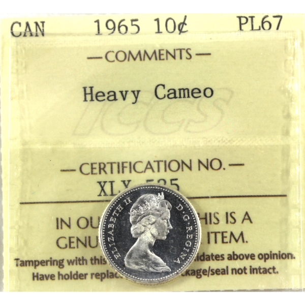 10-cent 1965 ICCS PL67 Heavy Cameo