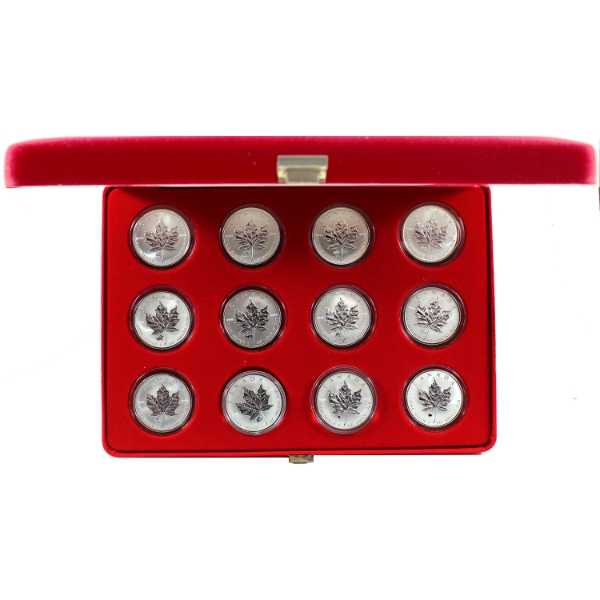 2001-2009 $5 SML w/ Lunar Privy Marks 1oz .9999 Fine Silver Coin in Red Velvet Case. 12pcs. 