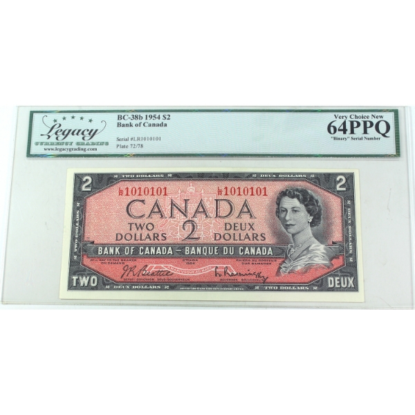 BINARY/RADAR BC-38b 1954 $2 L/R1010101 Legacy CUNC64 PPQ Beattie-Rasminsky; 2-Digit Radar