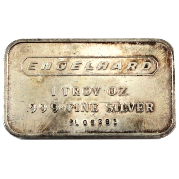 1oz Engelhard c.1981 Commercial .999+ Silver Bar, SN: PL08391 (Tax Exempt)