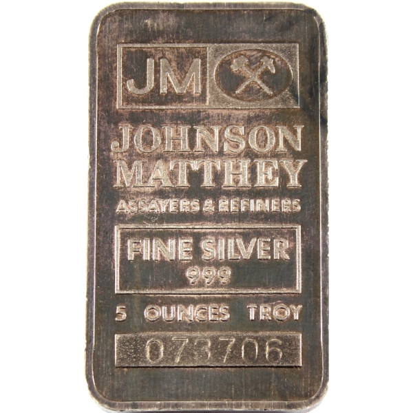 5oz Johnson Matthey Vintage .999 Silver Bar, SN: 073706. Mintage of <1000! (Tax Exempt)