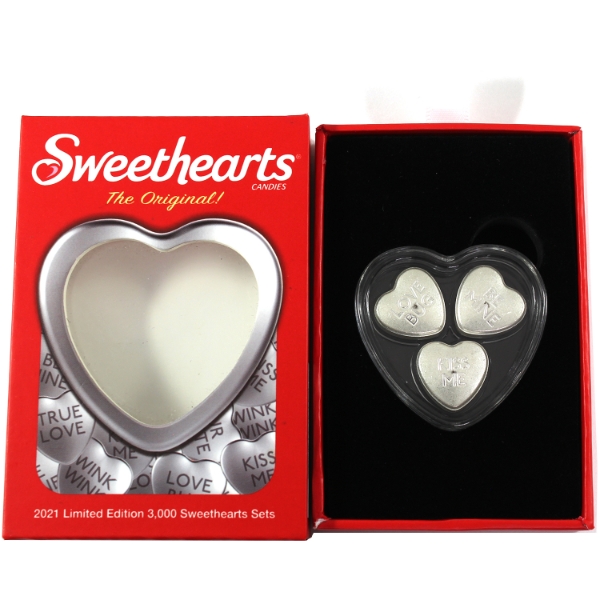 3x 10g PAMP 2021 Sweethearts .9999 Fine Silver Candy Shaped Ingots 
