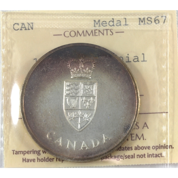 Canada 1967 Centennial Medal 0.75oz-Silver, 36mm ICCS MS67 (Tax Exempt)