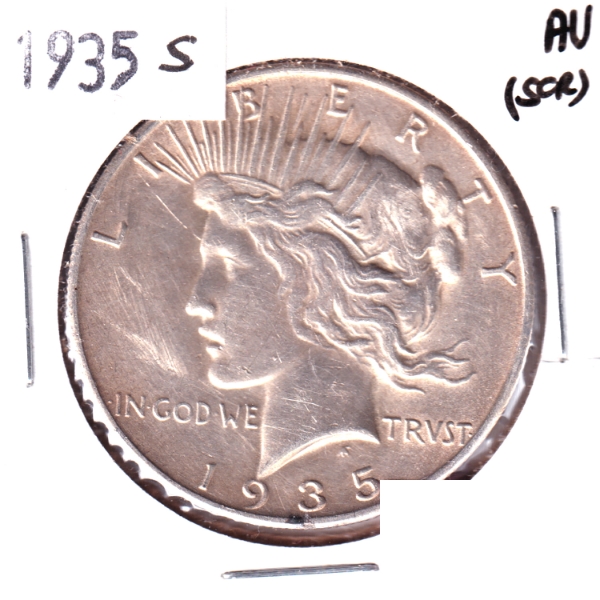 USA 1935-S Peace Silver Dollar AU (Scratched)