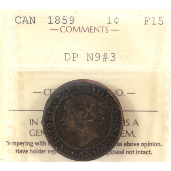 1-cent 1859 DP N9 #3 ICCS F15